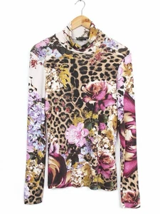 Roberto Cavalli Vintage Flower Leopard Printed LongSleeve Top, Size L - Picture 1 of 10