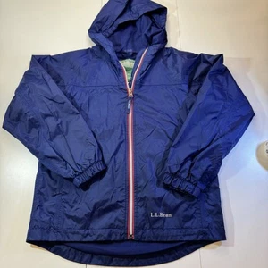L.L. Bean Kids Discovery Rain Jacket Navy Blue Size 10 mesh lining hooded 233155 - Picture 1 of 14