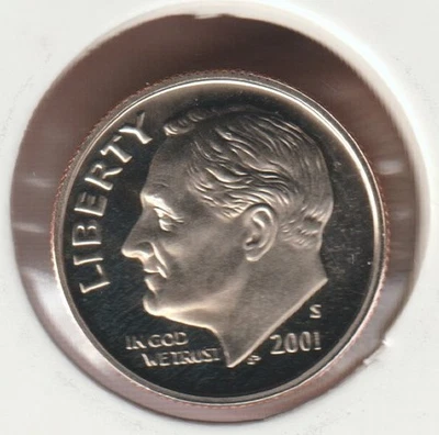 Rare US Roosevelt Dime 2001s Frosty Mirror Picked From Proof Set Collection Coin - Image 1 of 2