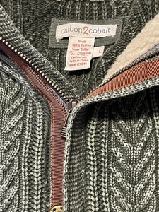 Carbon 2 Cobalt Men’s Full Zip Timberline Cardigan Sage Green Sweater Sherpa M - Picture 1 of 4