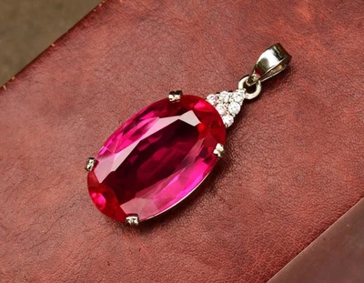 Elegante ciondolo in argento sterling 925 con rubino rosso rosa naturale... - Immagine 1 di 4