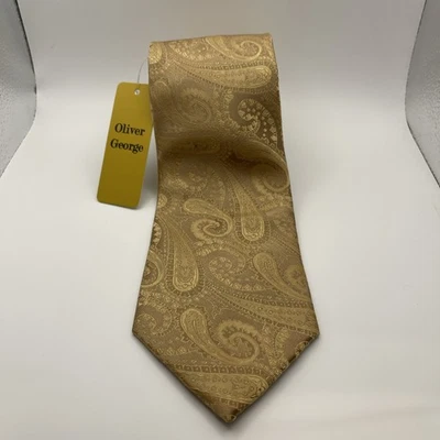 "Corbata Oliver George Gold Paisley nueva con etiquetas Paisley Gold 100 % microfibra 60"" x 4""" Foto 1 de 4