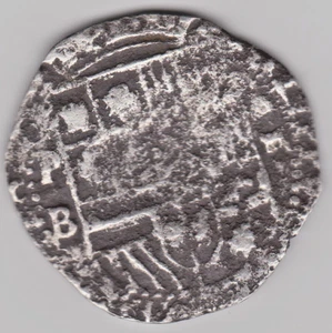 Potosi, Bolivia, cob 4 reales, Philip II, assayer B with full shield and cross a - Picture 1 of 4