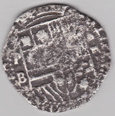 Potosi, Bolivia, cob 4 reales, Philip II, assayer B with full shield and cross a - Image 1 of 4