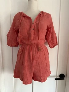 Pagliaccetto donna nuovo con etichette Knox Rose Guava Jelly manica a sbuffo nappa cravatta garza taglia XS - Foto 1 di 9
