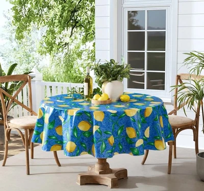 Newbridge Round Vinyl Tablecloth, 70 Inch, Mediterranean Zest Vinyl Flannel B... - Image 1 of 4