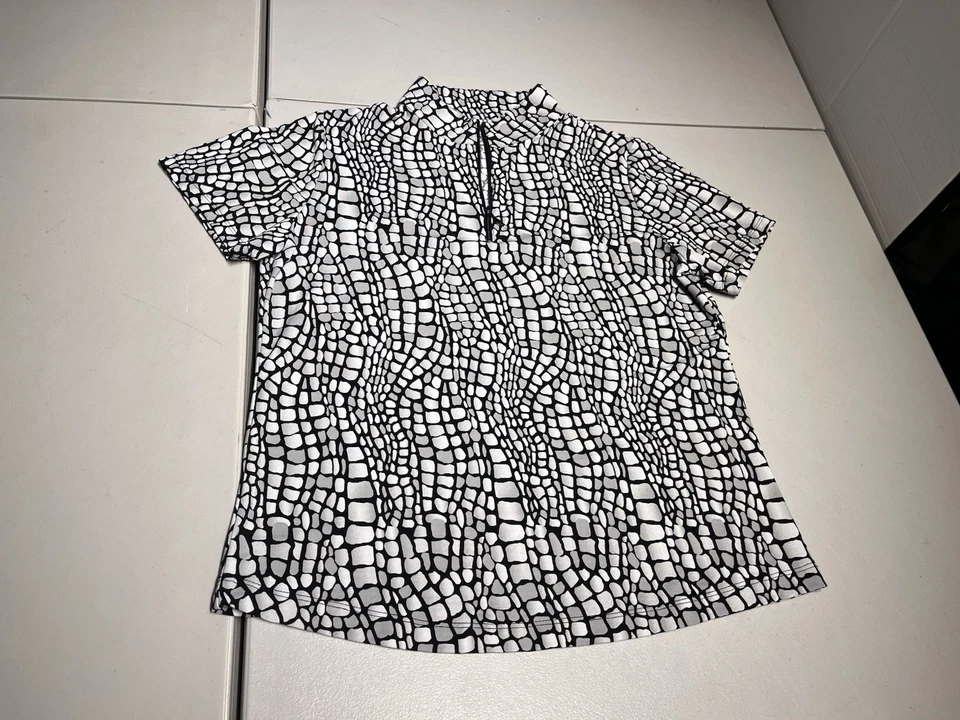 Camisa IBKUL Para Mujer Grande Negra Blanca Estampado Manga Corta ICIKULS Golf Nylon Top Foto 1 de 4