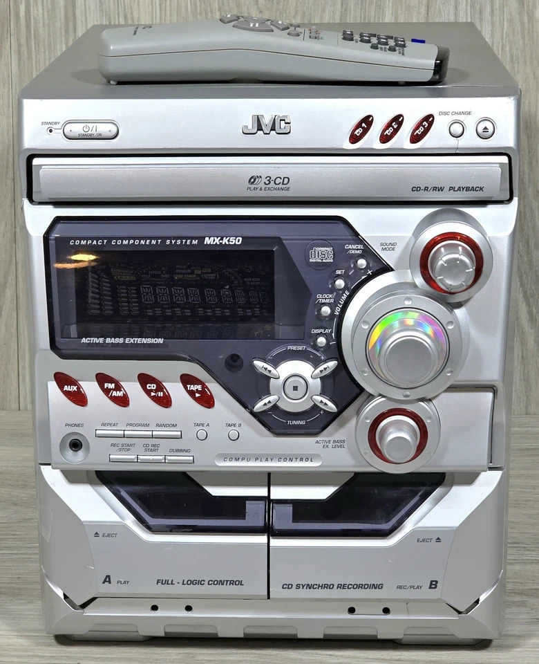Sistema estéreo JVC MX-K50 3 discos CD + reproductor de casete radio con control remoto - PROBADO - Foto 1 de 4