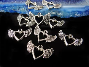 Colgante corazón con ala de ángel 20x12mm 8 ud. Alas de ángel color plata, A-18/2 - Imagen 1 de 2