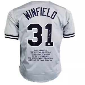 Dave Winfield Signed Stats Inscription New York Grey Baseball Jersey (JSA) - Picture 1 of 3