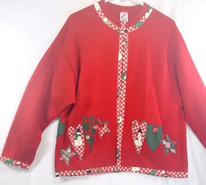 Felpa natalizia rossa Jerzees vintage made in USA riutilizzata aperta davanti taglia L - Foto 1 di 8