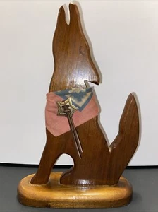 Handgeschnitzt Vintage Holzzyote oder Wolf mit Schal 11"" T x 7"" W - Bild 1 von 6