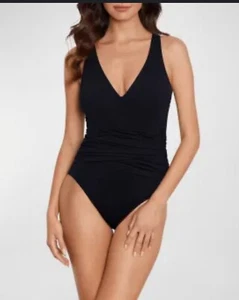 NWT Jones NY Black Ruched Swimsuit Tummy Smoother Adj Straps Size Medium - Picture 1 of 10