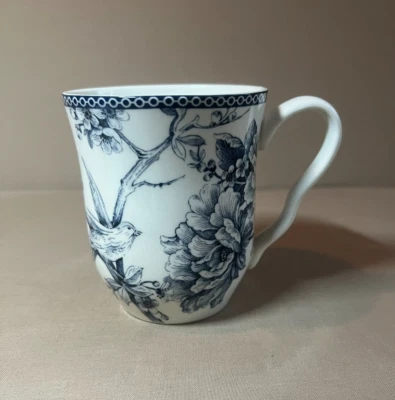 222 FIFTH ADELAIDE BLUE MUG 13.5 oz - NEW - FLOWER BIRD DESIGN, MULTIPLES - Image 1 of 4