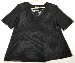 Secret Blouse Women's 3XL XXXL Black White Floral Crossover Front Short Sleeves - Picture 1 of 9