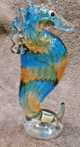 Blue and Gold Tone Glass Seahorse - Picture 1 of 7