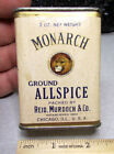 Vintage Monarch paper label Allspice 2 oz spice tin, beautiful lion head logo