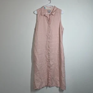 Abito Tommy Bahama donna L lino bottoni davanti colletto smanicato cintura costa - Foto 1 di 14
