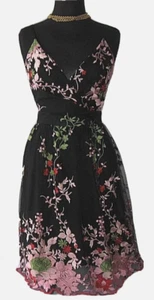 Jessica Wright Womens Dress Fit Flare Sleeveless Floral Empire Black Size 6 NEW - Picture 1 of 7