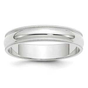 10K White Gold 5mm Milgrain Half Round Band Ring - Picture 1 of 6