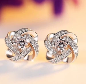 Crystal Swirl Stone Earrings Stud 925 Sterling Silver Women Jewellery Gift UK - Picture 1 of 4