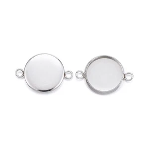 100pcs 304 Stainless Steel Connector Cabochon Setting Bezel Flat Round 12mm Tray - Picture 1 of 2