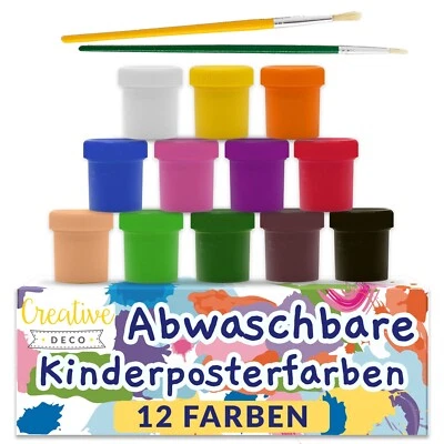 Creative Deco Kinder-Farben Fingerfarbe Bastel-Farbe Plakat-Farbe Set 12 x 20 ml