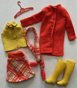 Vtg Barbie Doll Anti Freezers # 1464 Orange Plaid Outfit 1970 Coat Skirt Blouse - Picture 1 of 17