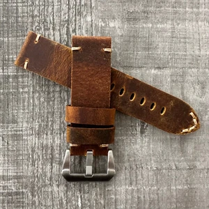 Correa de reloj de cuero marrón rústico de 24 mm para relojes OFFICINE PANERAI PAM - Imagen 1 de 12