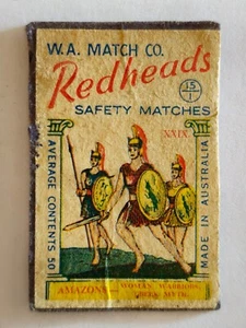W.A. MATCH Co. Redheads Matchbox Label Mythology AMAZONS XXIX #29 (ML12) - Bild 1 von 3