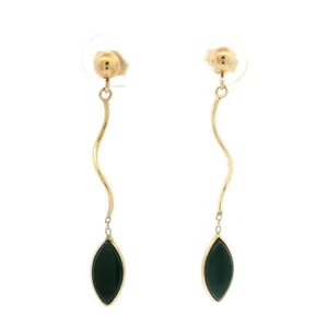 Estate 14k Yellow Gold Black Onyx Polished Spiral Dangle Drop Petite Earrings - Picture 1 of 7