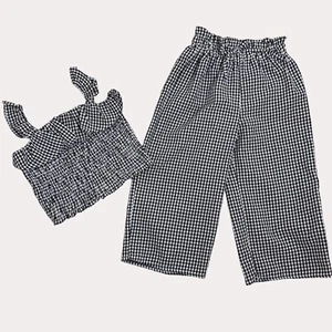 Love Squared Girls Smocked Crop Top Pants Set Gingham Check Ruffle 7 - Picture 1 of 7