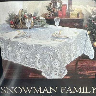 Heritage Lace Snowman Family Tablecloth Rectangle 60 x 104" SM-60104W NOS - Image 1 of 4