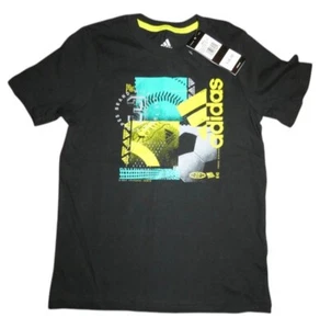 Adidas Boys Short Sleeve Shirt T-Shirt Cotton Black 4 5 6 NWT - Picture 1 of 2