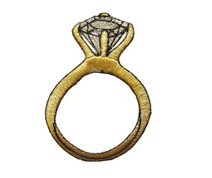 #3035 2 1/2" Gold Diamond Ring Embroidery Iron On Applique Patch - Picture 1 of 1