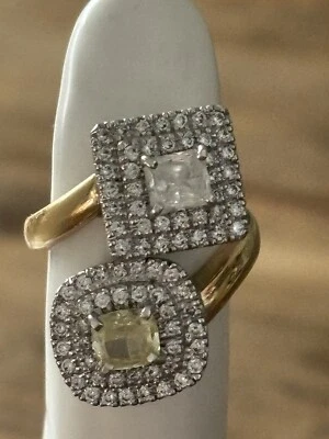Yellow And White Diamond Double Cluster Ring 18 Ct Hand Made Value $24,310,00 - image 1 of 4