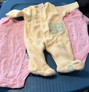 3 Outfits Elephant Footsie Suit And Two Bodysuits New With Tags NB and 0-3 - Picture 1 of 11