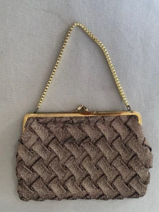 Vintage CFR Bronze Lurex Quilted Fabric Evening Bag 1960s Made in England - Picture 1 of 8