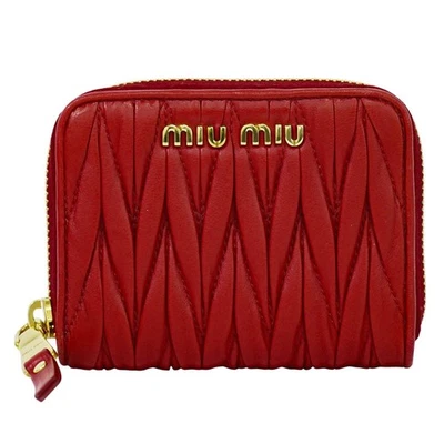 Monedero MIU MIU Matelasse Cuero Redondo Cremallera Oro Rojo Foto 1 de 4
