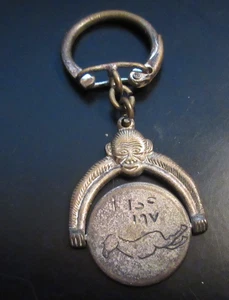 Rare Vintage Monkey Spinner Watch Fob Key Chain Charm w/ Secret Message German - Picture 1 of 5