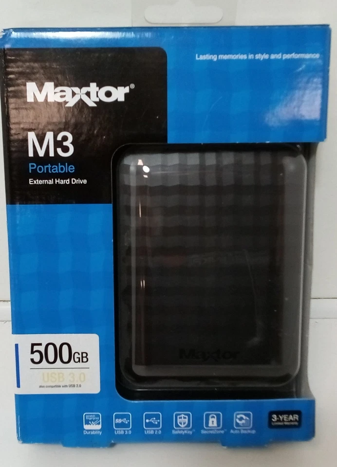 Maxtor M3 Portable External Hard Drive 500GB USB 3.0 - Image 1 of 4