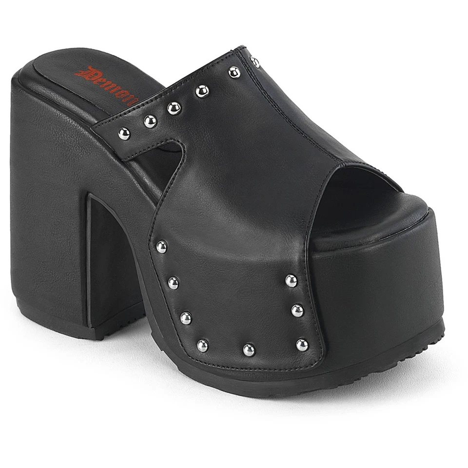 Pleaser Demonia 5" Chunky Heel Sandals Plated Round Studs Adult Women Camel/109 - Image 1 of 1