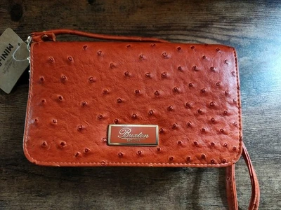 NWT Buxton Faux Ostrich Leather Mini-Bag Burnt Orange Shoulder Strap - Image 1 of 4