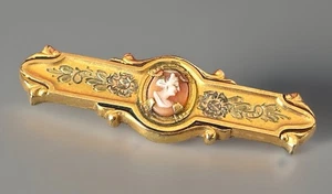 "Antiguo broche prendedor de barra camafeo victoriano relleno de oro 2,4"" L siglo XIX" - Imagen 1 de 19