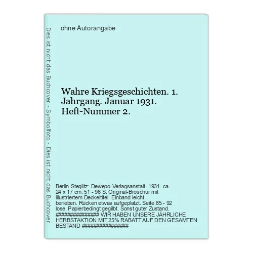 True War Stories. 1st Edition. January 1931 - Image 1 of 1