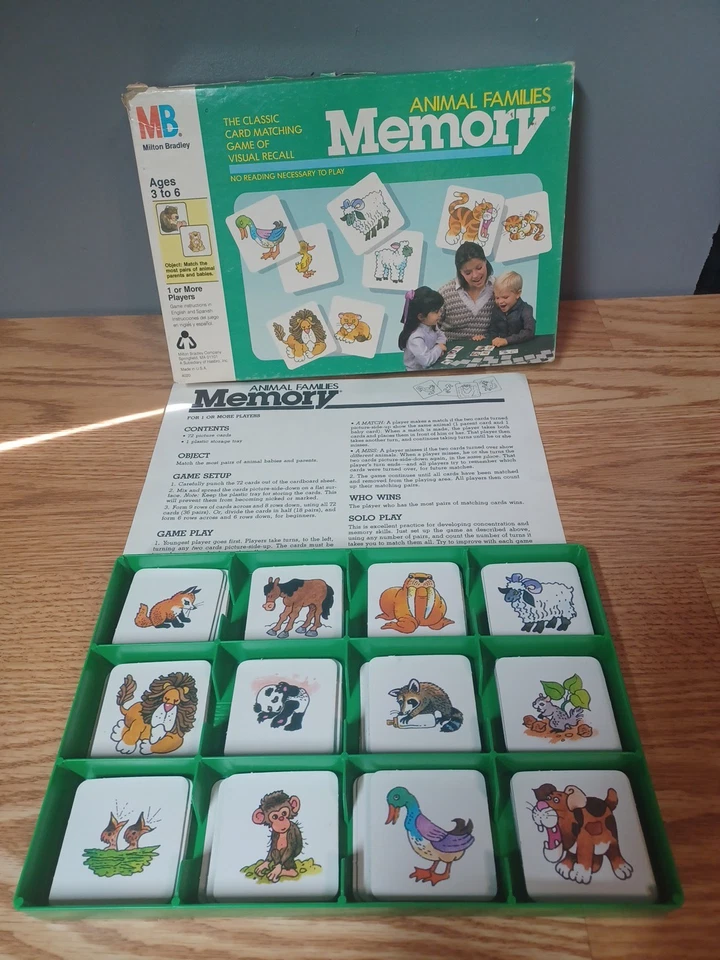 Milton Bradley "Animal Families Memory" Card Matching Game Vintage 1986 Complete - Image 1 of 4