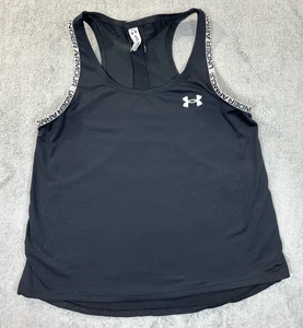 Camiseta sin mangas Under Armour para niñas YMD negra con logotipo correa espalda deportiva elástica - Imagen 1 de 7