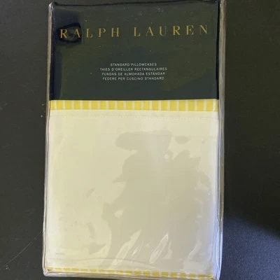PAIR NEW~ RALPH LAUREN *STANDARD Pillowcases BENGAL STRIPE Yellow Slicker NIP! - Image 1 of 2