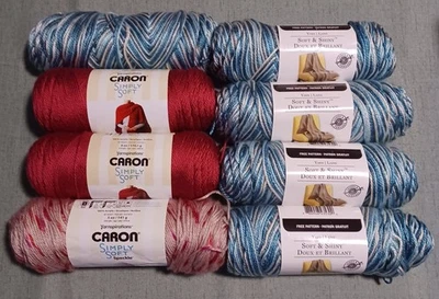 Caron Simply Soft(3) And Loops & Threads Soft&shiny(5)  Yarn Lot 8 Skeins NWT  - Image 1 of 4