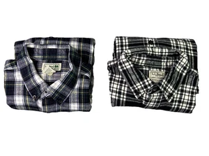 Lot 2 LL Bean Plaid Flannel Button Down Long Sleeve Shirts LARGE Black & Blue - Picture 1 of 21